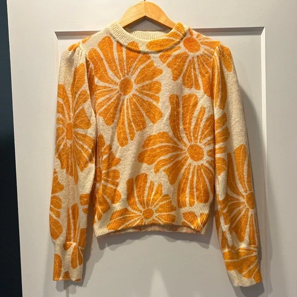 Marine Layer Orange and Cream Floral Sweater - Picture 2 of 5